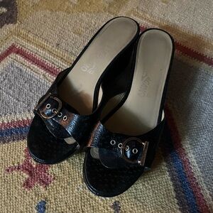 Salvatore Ferragamo Black Wedge Sandals Open Toe